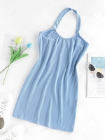 ZAFUL Halter Ribbed Backless Bodycon Dress L Light blue