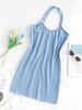 ZAFUL Halter Ribbed Backless Bodycon Dress S Light blue