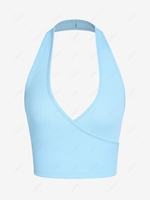 ZAFUL Halter Ribbed Backless Crop Top L Light blue