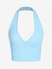 ZAFUL Halter Ribbed Backless Crop Top M Light blue