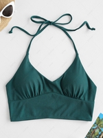ZAFUL Halter Ribbed Bikini Top M Peacock blue