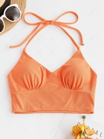 ZAFUL Halter Ribbed Bikini Top S Dark orange
