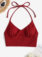 ZAFUL Halter Ribbed Bikini Top S Firebrick