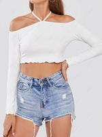ZAFUL Halter Ribbed Crop T Shirt L White
