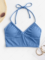 ZAFUL Halter Ribbed Cropped Bikini Top L Blue
