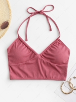 ZAFUL Halter Ribbed Cropped Bikini Top L Light pink