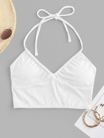 ZAFUL Halter Ribbed Cropped Bikini Top L White