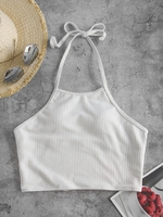 ZAFUL Halter Ribbed Cropped Swim Top L White