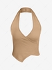 ZAFUL Halter Ribbed Open Back Asymmetrical Tank Top L Light coffee