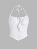 ZAFUL Halter Ribbed Ruched Tie Collar Crop Top Xl White