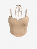ZAFUL Halter Ribbed Strappy Bustier Cami Top S Light coffee