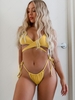 ZAFUL Halter Ribbed Tie Convertible Wrap Bikini Swimwear L Deep yellow