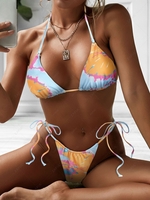ZAFUL Halter Ribbed Tie Dye String Tanga Bikini Swimwear L Light blue