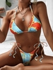 ZAFUL Halter Ribbed Tie Dye String Tanga Bikini Swimwear L Orange