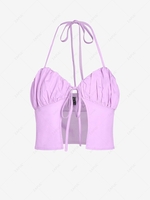 ZAFUL Halter Ruched Bust Front Tie Crop Top L Light purple