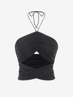 ZAFUL Halter Ruched Cross Front Crop Top L Black