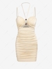 ZAFUL Halter Ruched Cut Out Bodycon Mini Dress L Light coffee