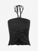 ZAFUL Halter Ruched Open Back Tank Top L Black