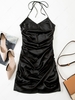 ZAFUL Halter Ruched Satin Slinky Dress L Black