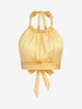 ZAFUL Halter Ruched Tie Open Back Crop Top M Light yellow