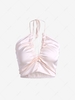 ZAFUL Halter Shirred Crop Top S Light pink