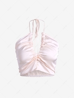 ZAFUL Halter Shirred Crop Top S Light pink
