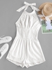 ZAFUL Halter Smocked Backless Bowknot Romper Xl White