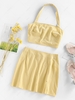 ZAFUL Halter Smocked Slit Bodycon Skirt Set L Light yellow