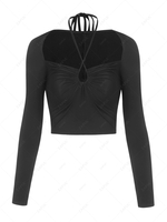ZAFUL Halter Solid Criss Cross Cut Out Back Tee S Black