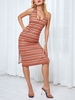 ZAFUL Halter Striped Open Back Bodycon Midi Dress S