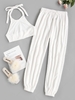 ZAFUL Halter Terrycloth Top and Drawstring Pants Set Xl White