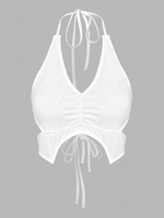 ZAFUL Halter Tie Cutout Backless Crop Top S White