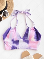ZAFUL Halter Tie Dye Dual Straps Ribbed Bikini Top M