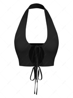 ZAFUL Halter Tie Front Crop Tank Top L Black