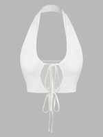 ZAFUL Halter Tie Front Crop Tank Top M White