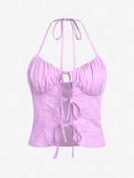 ZAFUL Halter Tie Front Cut Out Bustier Tank Top M Light purple