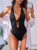 ZAFUL Halter Tie Front Ribbed Cheeky One-piece Swimsuit Xl Black