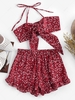 ZAFUL Halter Tied Floral Print Co Ord Set Xl Red wine