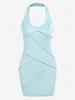 ZAFUL Halter Topstitching Backless Slinky Dress L Light blue