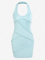 ZAFUL Halter Topstitching Backless Slinky Dress Xl Light blue