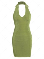 ZAFUL Halter Turn Down Collar Bodycon Dress S Light green
