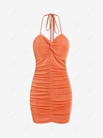 ZAFUL Halter Twist Ruched Bodycon Dress Xl Orange