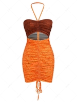 ZAFUL Halter Two Tone Cutout Bodycon Dress Xl Orange