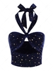 ZAFUL Halter Velvet Gilding Star Crop Tank Top L Deep blue