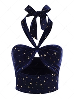 ZAFUL Halter Velvet Gilding Star Crop Tank Top L Deep blue