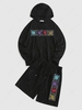 ZAFUL Hanzi Slogan Embroidered Hoodie and Shorts Set Xl Black