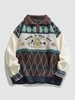 ZAFUL HAVE A NICE DAY Bear Rhombus Pattern Buttons Sweater Xxl Deep coffee