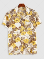 ZAFUL Hawaiian Tropical Leaves Flower Print Summer Vacation Shirt L Deep yellow
