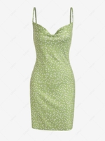 ZAFUL Heart Print Cowl Front Mini Dress L Light green