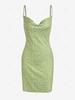 ZAFUL Heart Print Cowl Front Mini Dress M Light green